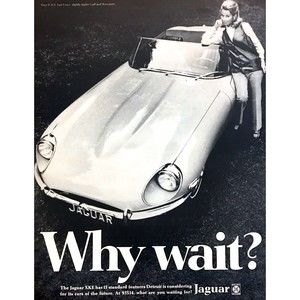 1969 Jaguar XKE Convertible photo "What Are You Waiting For?" vintage print ad